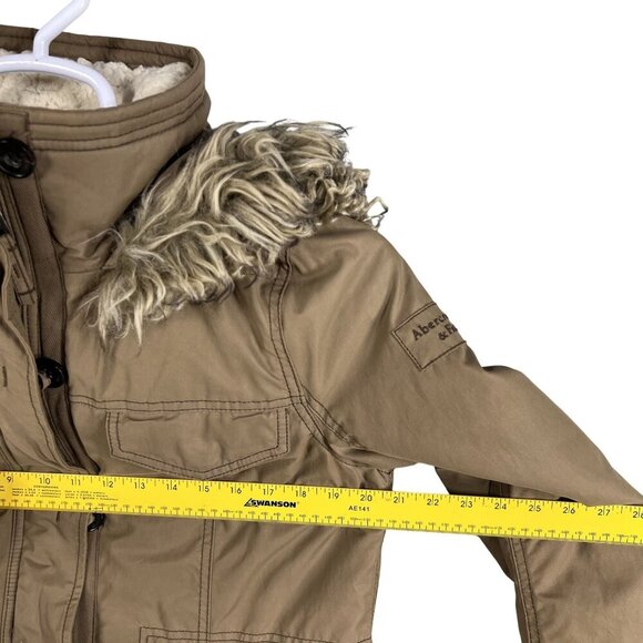 Abercrombie & Fitch Womens Large Faux Fur Hood Sherpa Lined Parka Jacket Brown - Picture 13 of 16